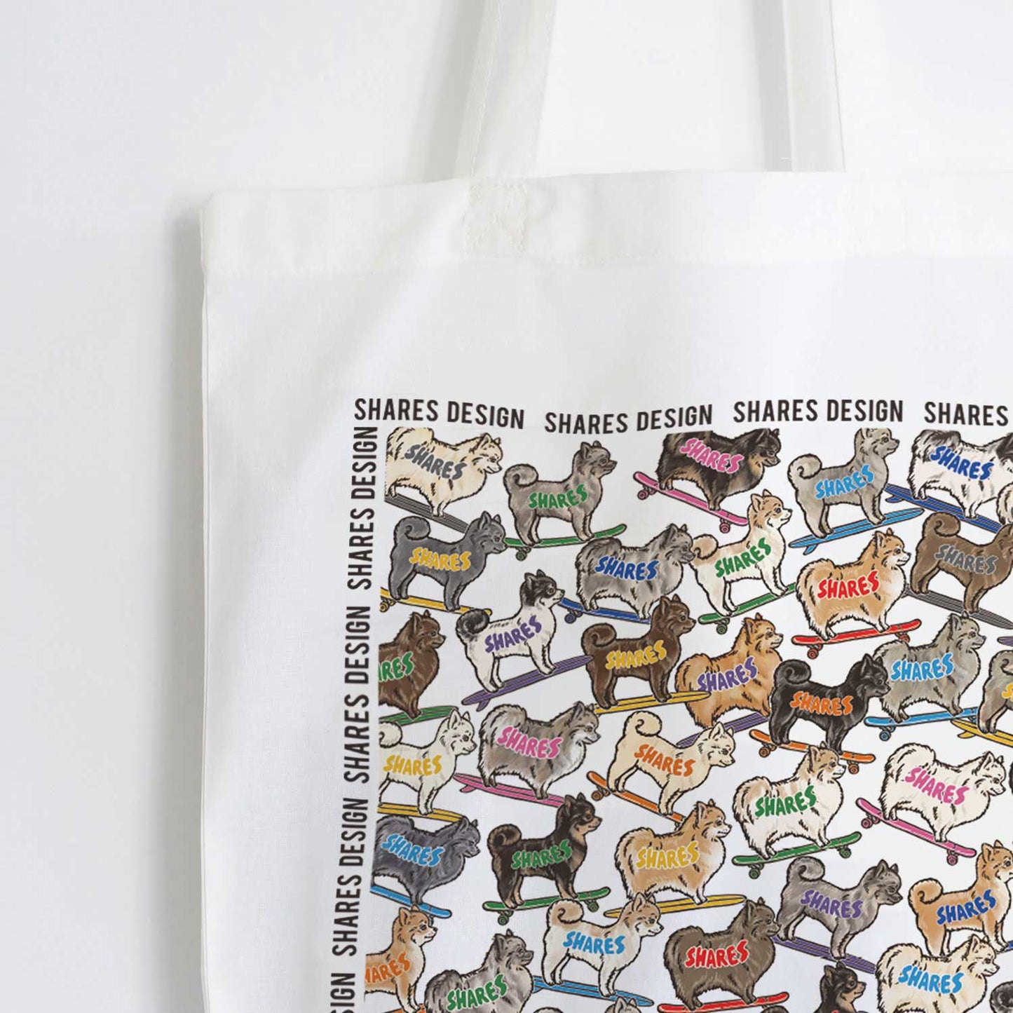 ポメラニアン ALL OVER FLAT TOTE BAG/ 総柄-トート（送料無料）
