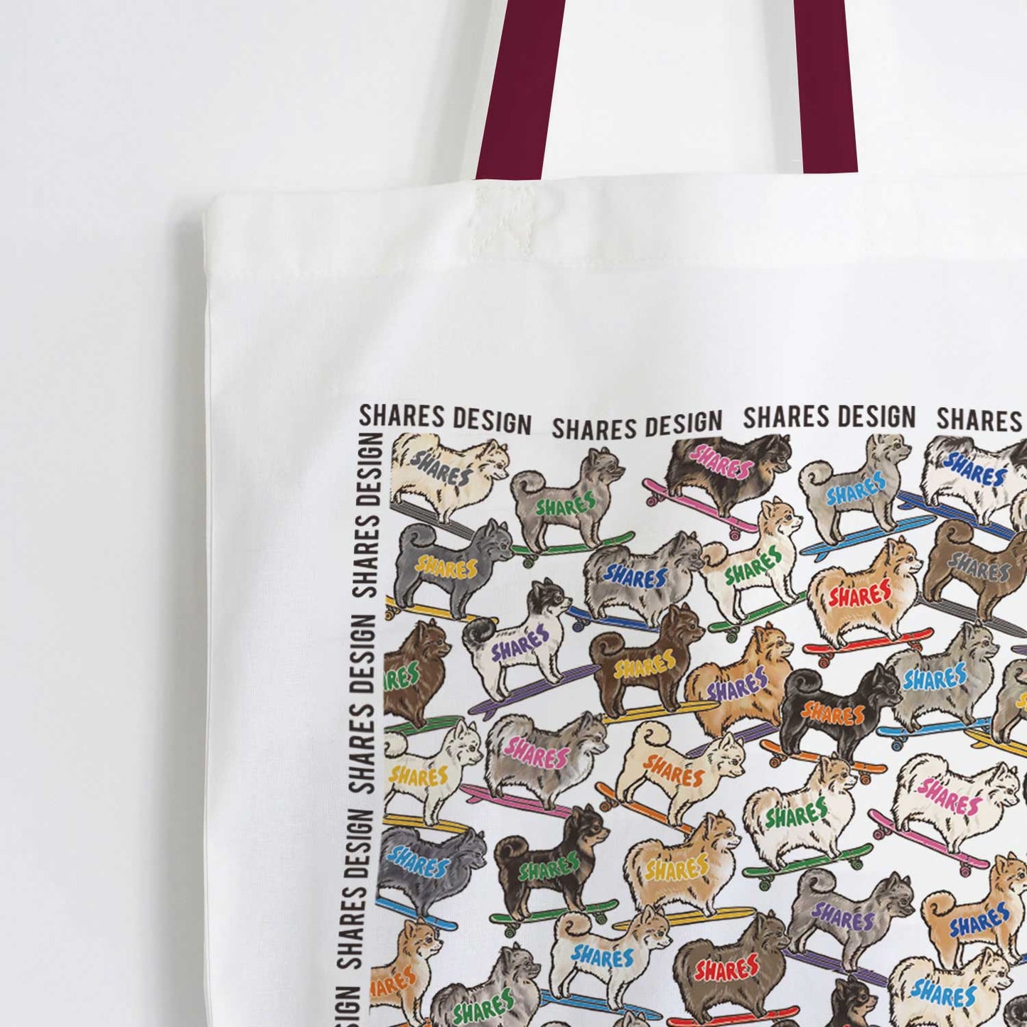 ポメラニアン ALL OVER FLAT TOTE BAG/ 総柄-トート（送料無料）