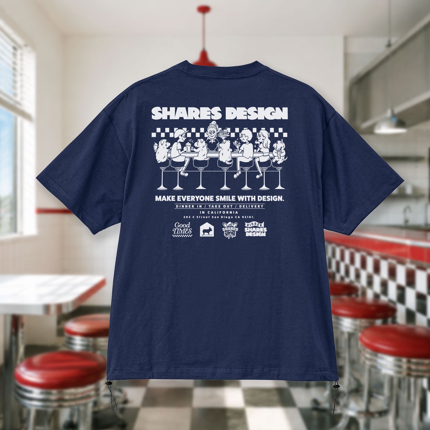 〈SHARES DINER〉BURGER /ドローコードTシャツ