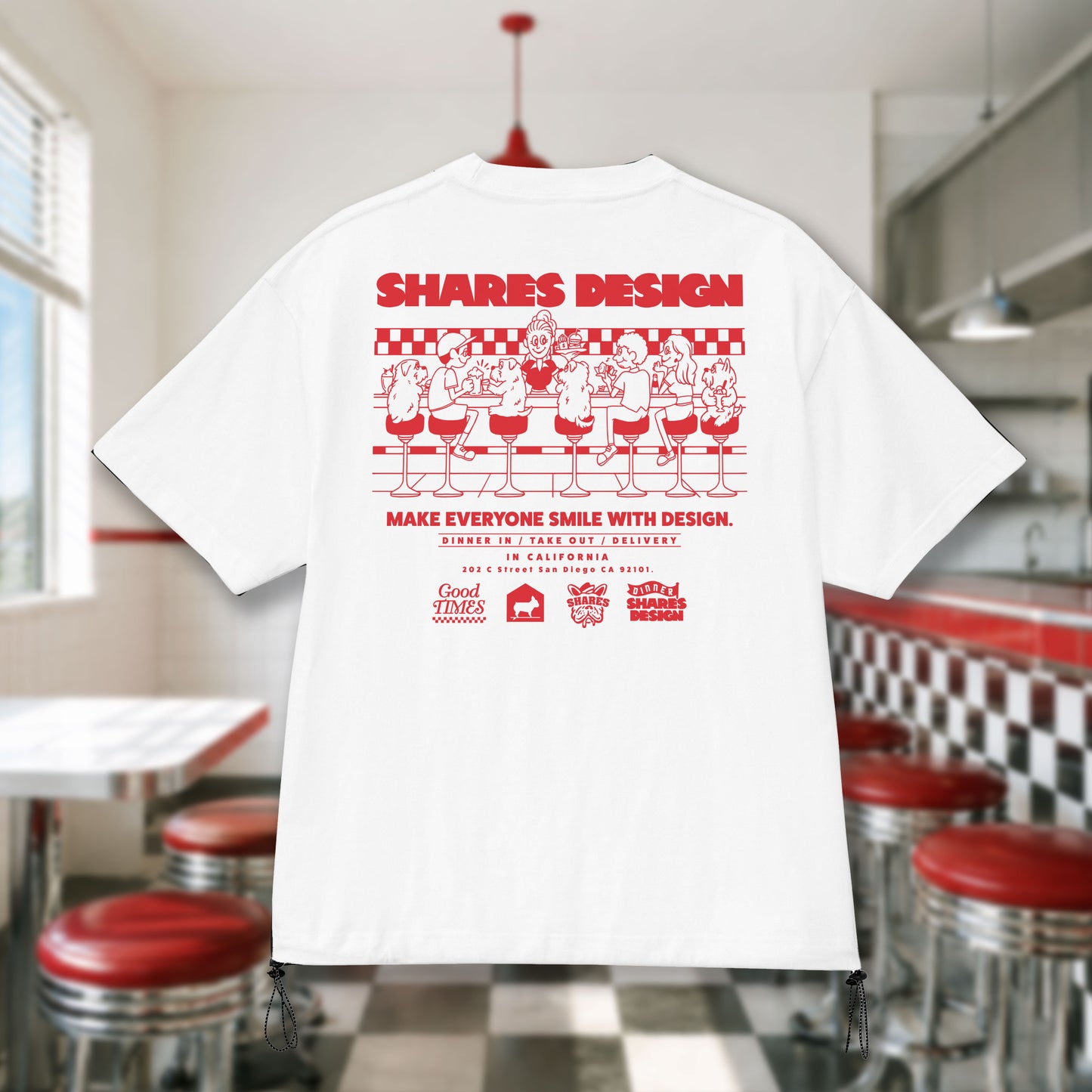 〈SHARES DINER〉BURGER /ドローコードTシャツ