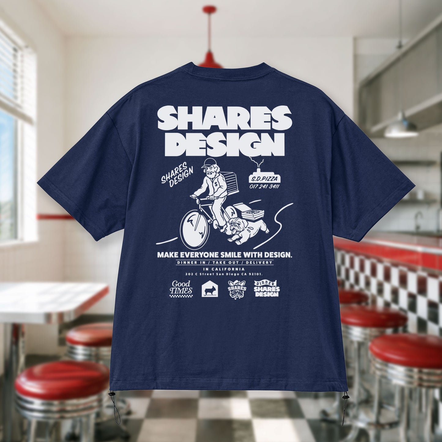 〈SHARES DINER〉DELIVERY /ドローコードTシャツ