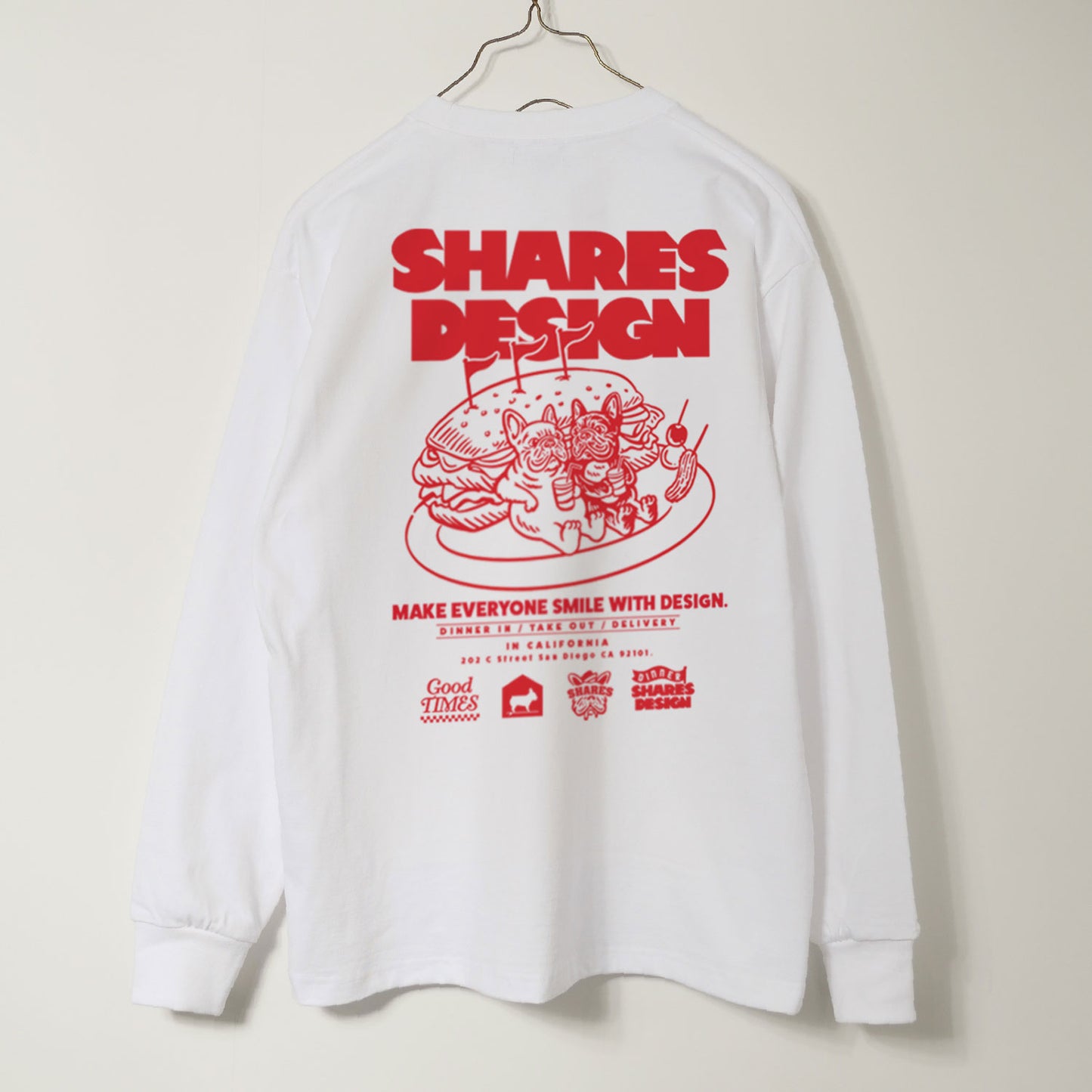 DINNER-DELIVERY LONG SLEEVE TEE【Red】  / 長袖Tシャツ