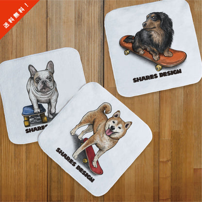 DOG SKATER-HANDTOWEL SET(送料無料)／ ハンカチ2枚セット（フレブル／ダックスフンド／柴犬　全3種）