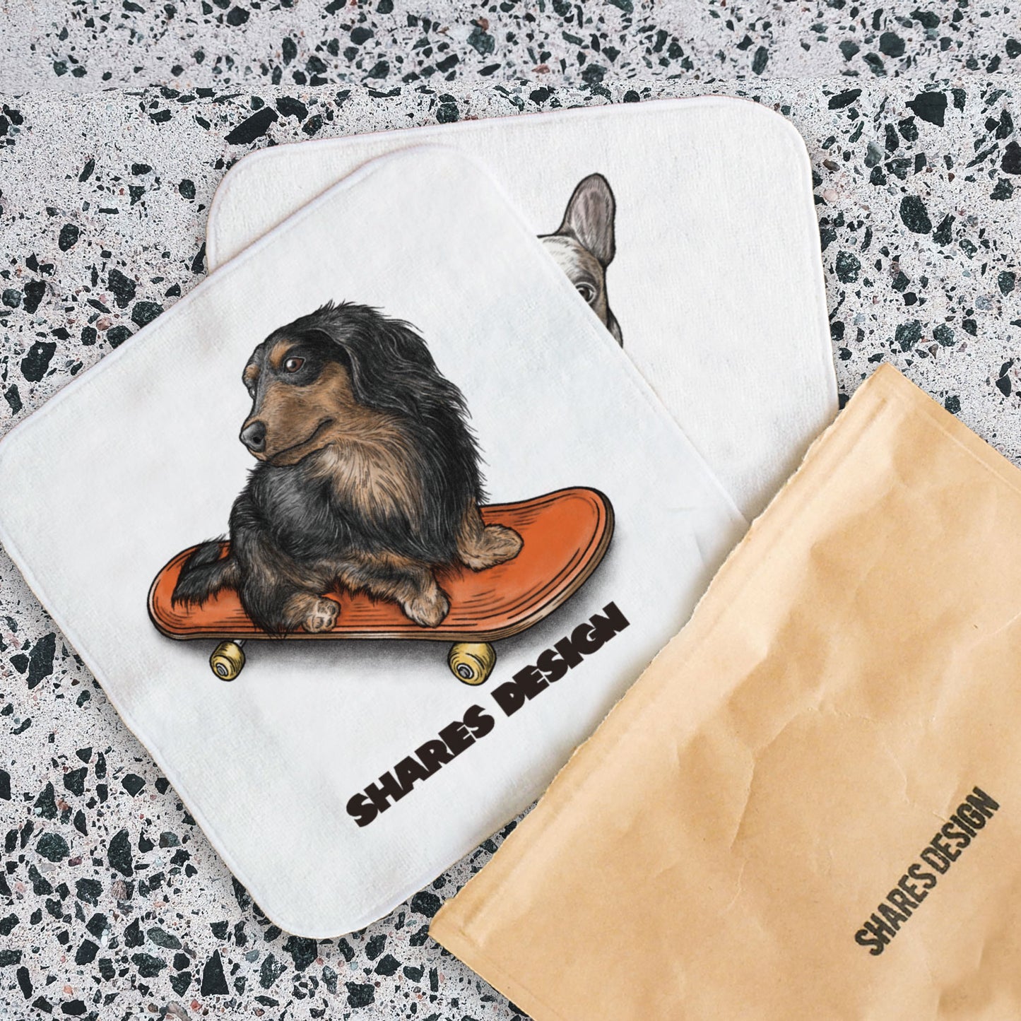 DOG SKATER-HANDTOWEL SET(送料無料)／ ハンカチ2枚セット（フレブル／ダックスフンド／柴犬　全3種）