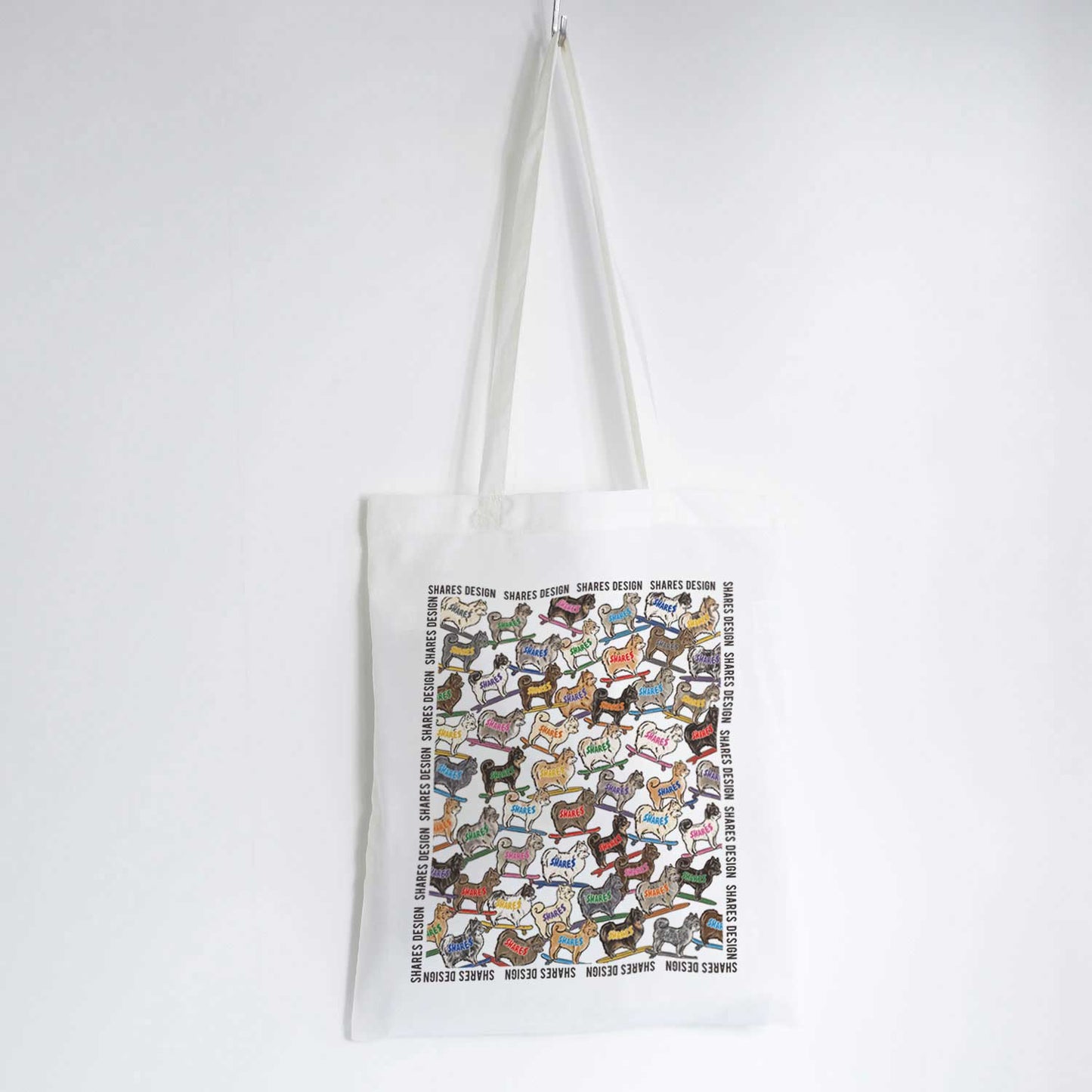 ポメラニアン ALL OVER FLAT TOTE BAG/ 総柄-トート（送料無料）
