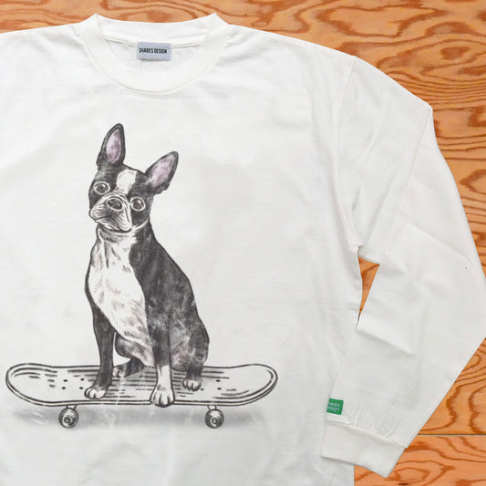 VINTAGE DOG SKATER (BOSTON TERRIER ) / LONG SLEEVE T-shirts