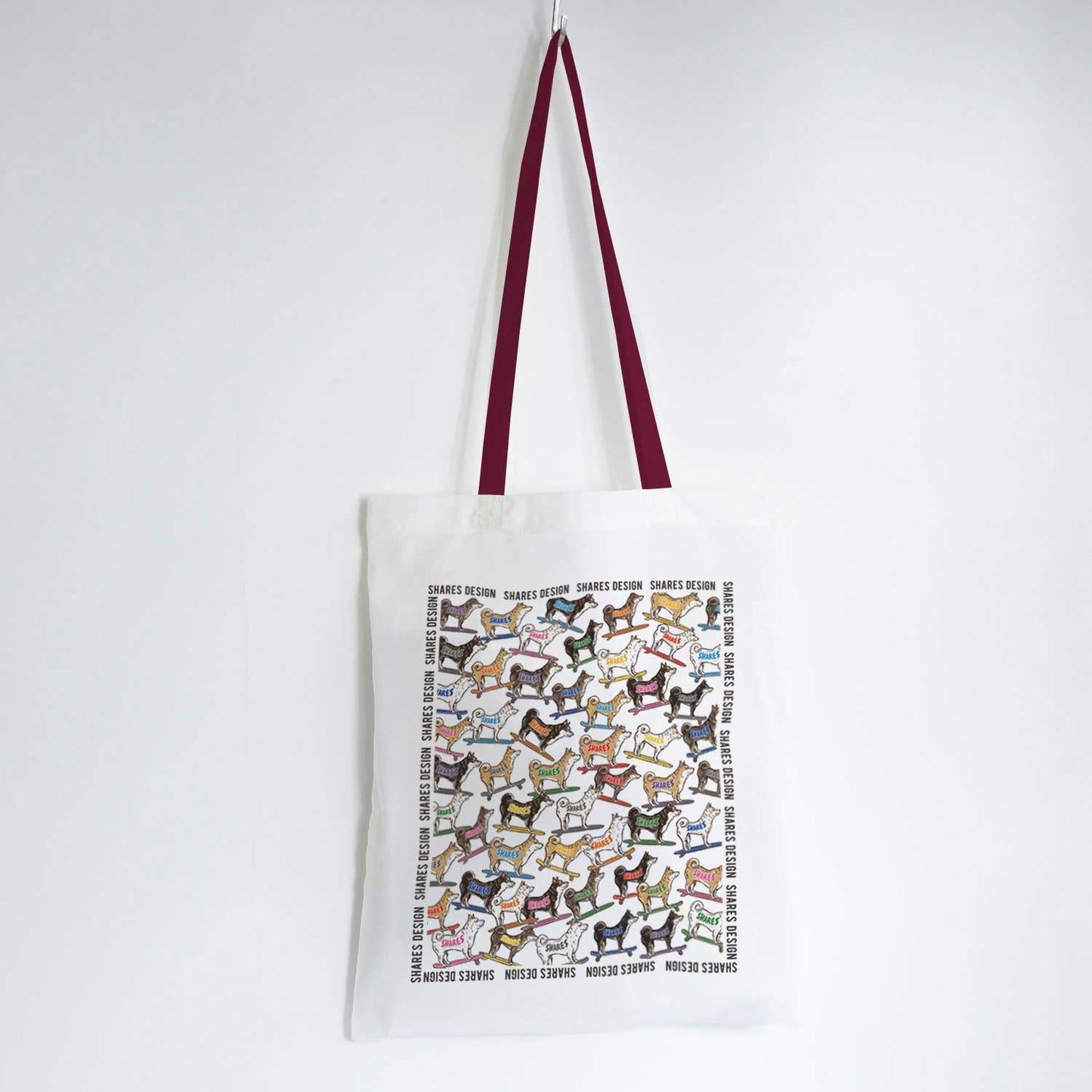 柴犬×豆柴 ALL OVER FLAT TOTE BAG/ 総柄-トート（送料無料）