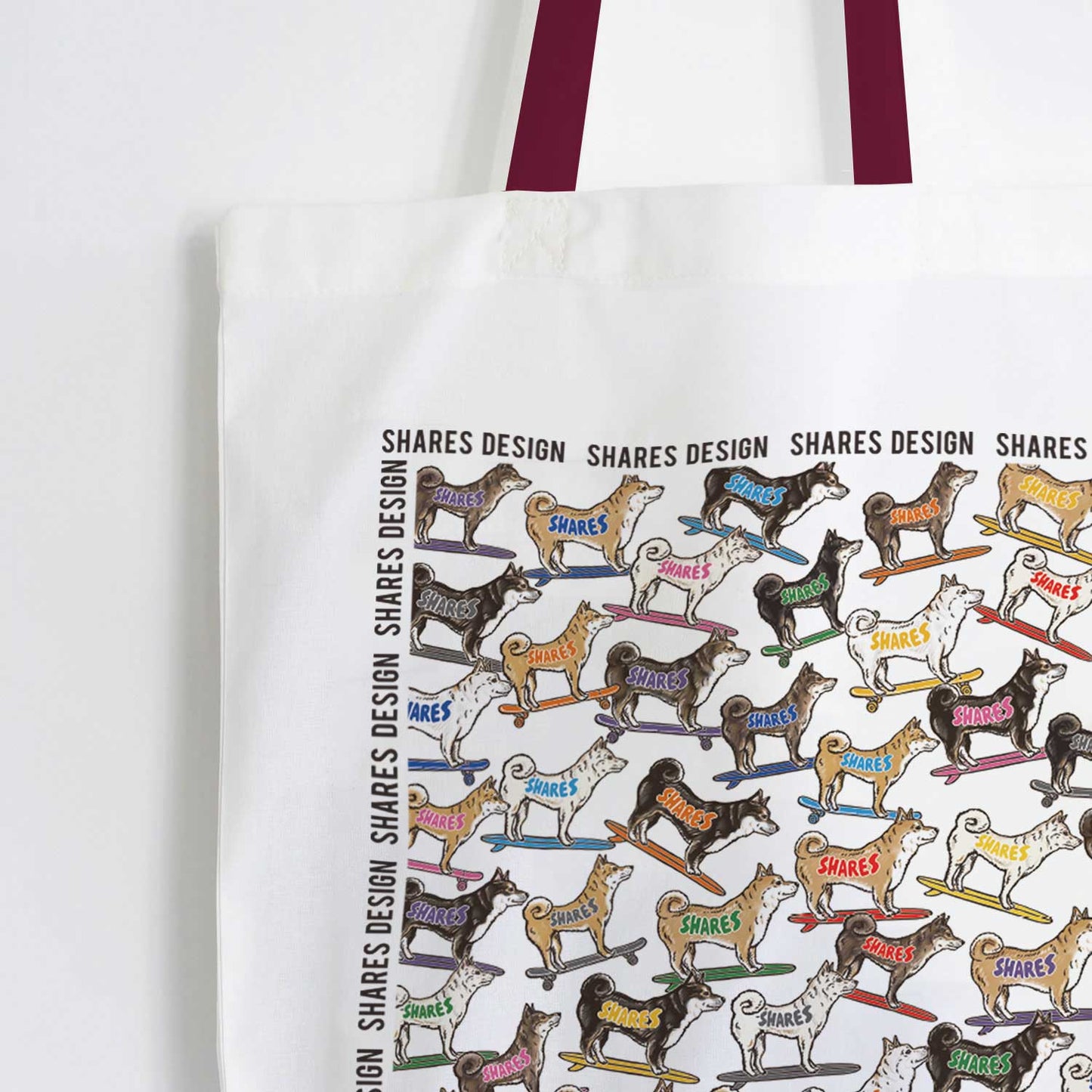 柴犬×豆柴 ALL OVER FLAT TOTE BAG/ 総柄-トート（送料無料）