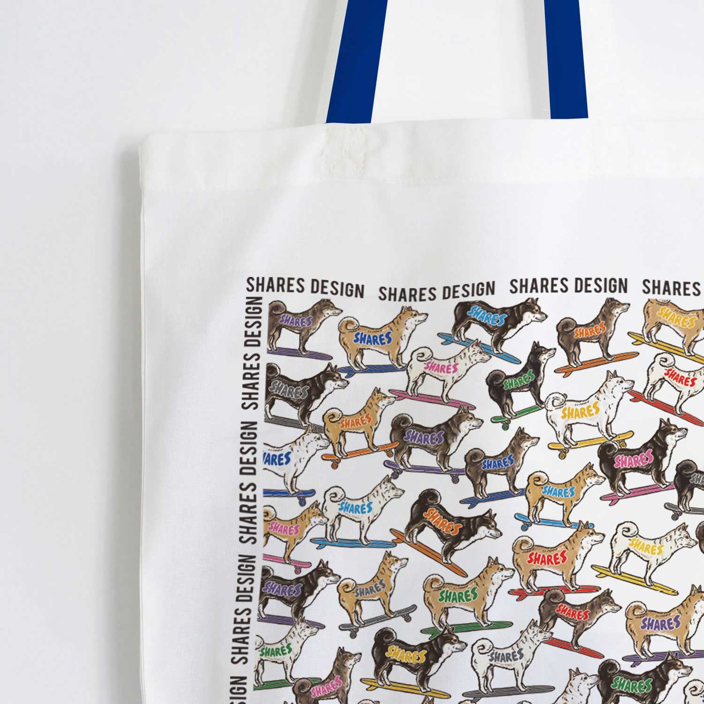 柴犬×豆柴 ALL OVER FLAT TOTE BAG/ 総柄-トート（送料無料）