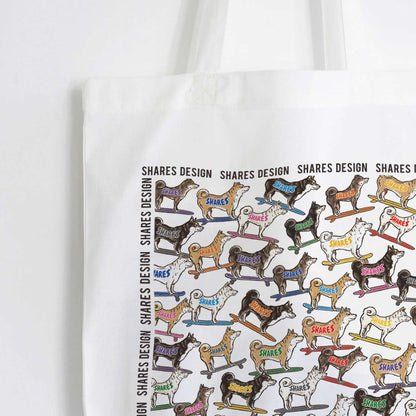 柴犬×豆柴 ALL OVER FLAT TOTE BAG/ 総柄-トート（送料無料）