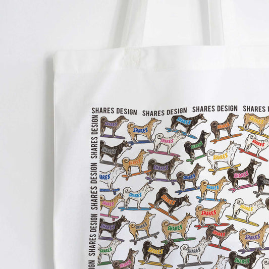 柴犬×豆柴 ALL OVER FLAT TOTE BAG/ 総柄-トート（送料無料）