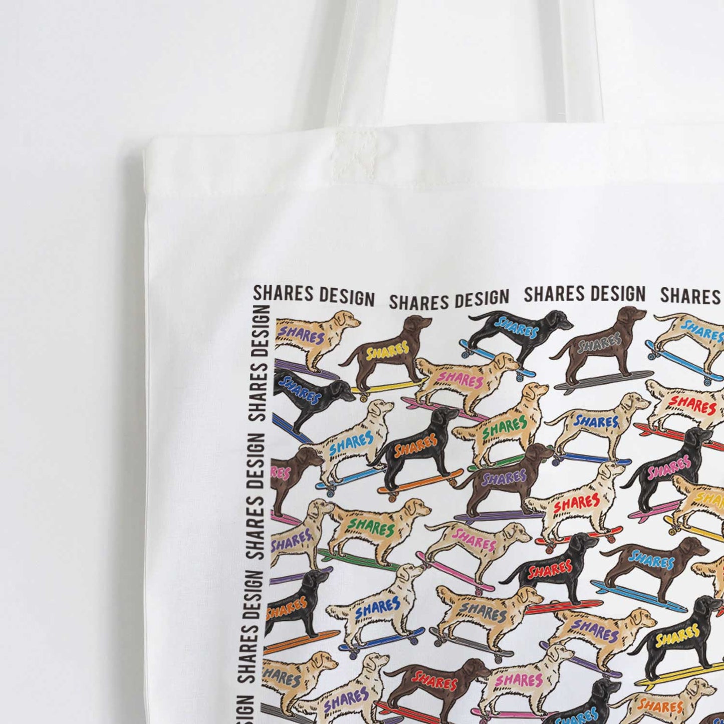 ゴールデン×ラブラドールレトリバー ALL OVER FLAT TOTE BAG/ 総柄-トート（送料無料）