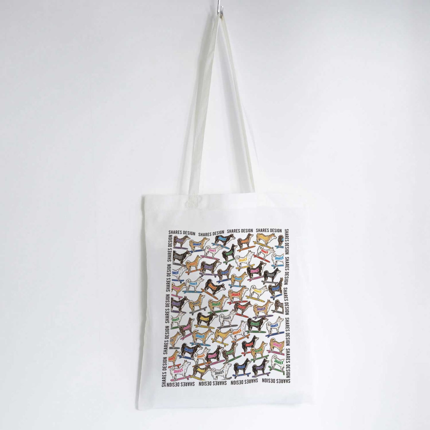 柴犬×豆柴 ALL OVER FLAT TOTE BAG/ 総柄-トート（送料無料）